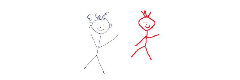 Zwei Strichmännchen tanzen.(Bild:  Heidi Schuster)