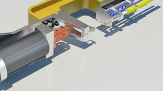 Die Fügezange verbindet Metall und Kunststoff in Sekunden und lässt sich beispielsweise anstelle einer Punktschweißzange an einem Roboterarm montieren. (Fraunhofer IWS)