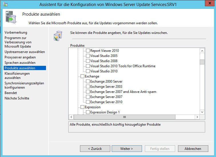 Im Rahmen des Assistenten legen Administratoren fest, ob der Server Updates direkt bei Microsoft herunterladen soll, oder von einem anderen WSUS-Server. Außerdem lassen sich die Sprachen und Produkte festlegen die über WSUS aktualisiert werden sollen. Auch den Zeitplan der Aktualisierung legen Administratoren bei der Einrichtung fest. (Archiv: Vogel Business Media)