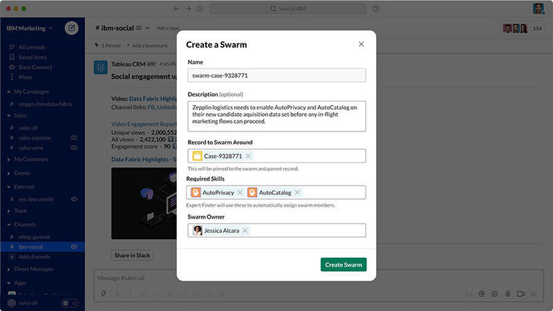 Swarm ist eine neue Slack-Funktion in der Service Cloud. Sie erlaubt es, gleichzeitig mehrere Adressaten zu kontaktieren. (Salesforce)