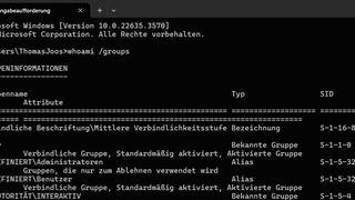 „whoami“ ist für Admins ein nützlicher Befehl  zur Informationsgewinnung.  (Bild: Thomas Joos)