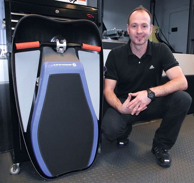 Kristan Bromley with the Baseboard next to the Doosan 650 II VMC. (Source: Vero)