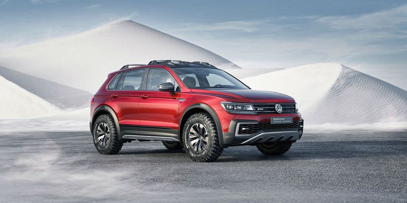 Der Tiguan GTE Active Concept:  Das auf der NAIAS in Detroit vorgestellte Hybrid-SUV hat 235 kW Systemleistung und eine elektrische Kardanwelle.  (Volkswagen AG)