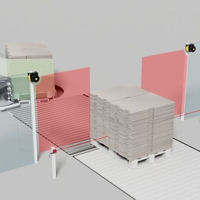 Eine Lösung mit dynamischer Formatanpassung von Leuze kann Übergabestationen lückenlos absichern. (Bild: Leuze)