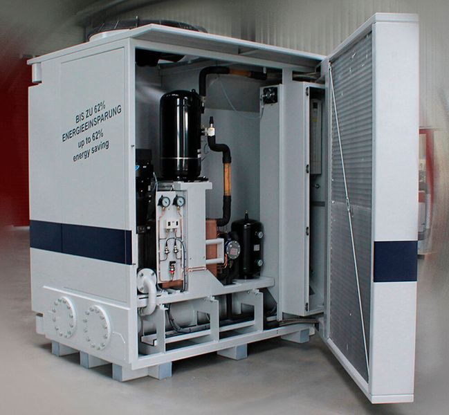 The KWS 250 chiller has a cooling capacity of 250 kW for brine operation. The control accuracy is +/-1.0 K.                                                               (Source: Vomat)