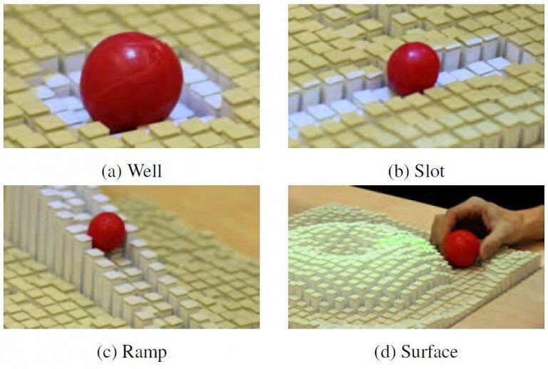 Es können verschiedene Oberflächen erzeugt werden: Von einer einfachen Vertiefung bis zu komplexen Formen (MIT Tangible Media Group)
