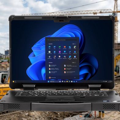 Das robuste 14-Zoll-Notebook Terra Mobile Industry 1433 ist gemäß IP53 gegen Staub und Spritzwasser geschützt. Zudem ist das Gerät für Umgebungstemperaturen zwischen -20 und 60 Grad Celsius ausgelegt. (Bild: Gemini / KI-generiert, Wortmann)