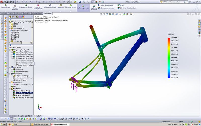 BMC nutzt die SolidWorks Simulation Software primär in der Konzeptphase. Angewendet werden hauptsächlich Verformungs- und Spannungsanalysen, um bei einer gegebenen Kraft die maximale Verformung aus der Geometrie selbst zu erhalten und ein Verformungsbild vorliegen zu haben. Diese Ergebnisse stellen letztlich sicher, dass ein Konzept auch funktioniert. (Bild: Solid Solutions)