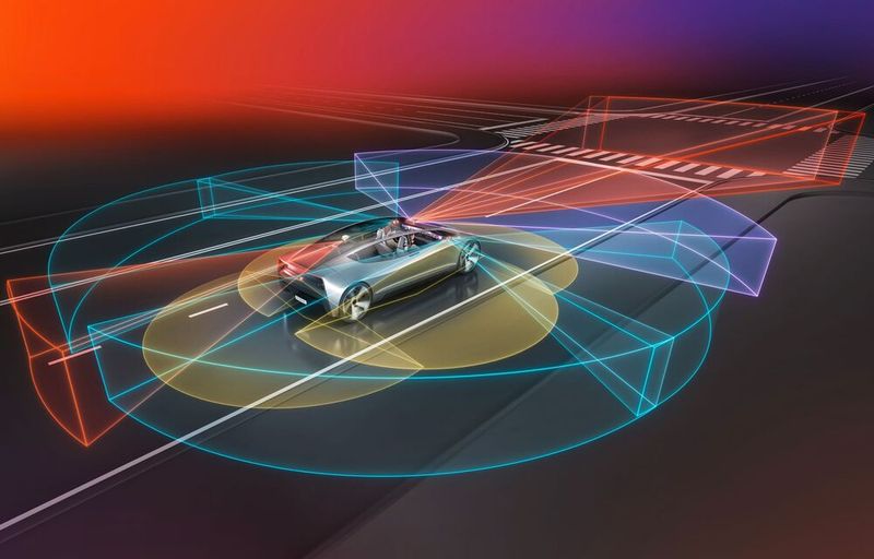 In Fahrzeugen verbaute Kameras mit verschiedenen Sichtfeldern und Reichweiten erkennen die Umgebung präzise – eine Schlüsseltechnologie für das assistierte und automatisierte Fahren. (Bild: Aumovio)