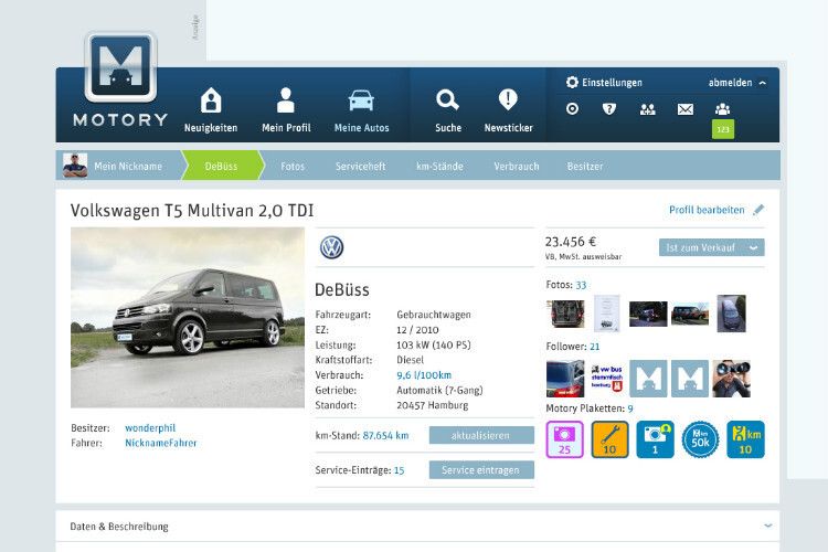 Motory soll die zentralen Elemente von Plattformen wie Mobile.de, Autosout 24, Motor-Talk und Facebook vereinen. (Foto: Motory)
