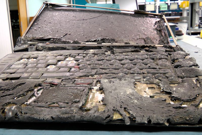 Platz 1 Feuer wird durch Wasser gelöscht – Daten aber auch (Großbritannien): Wenn alle Daten auf einem Laptop liegen, kein Backup existiert und das Gerät erst durch einen Wohnungsbrand zerstört und anschließend von der Sprinkleranlage unter Wasser gesetzt wird, kann man mit Fug und Recht von einem schlechten Tag sprechen. Genau das passierte einem Kunden in Großbritannien. Doch obwohl das Gerät die Konsistenz eines Steaks hatte – gut durchgebraten und gleichzeitig schön saftig – konnten die Datenretter 100 Prozent der Daten wiederherstellen. (Bild: Kroll)