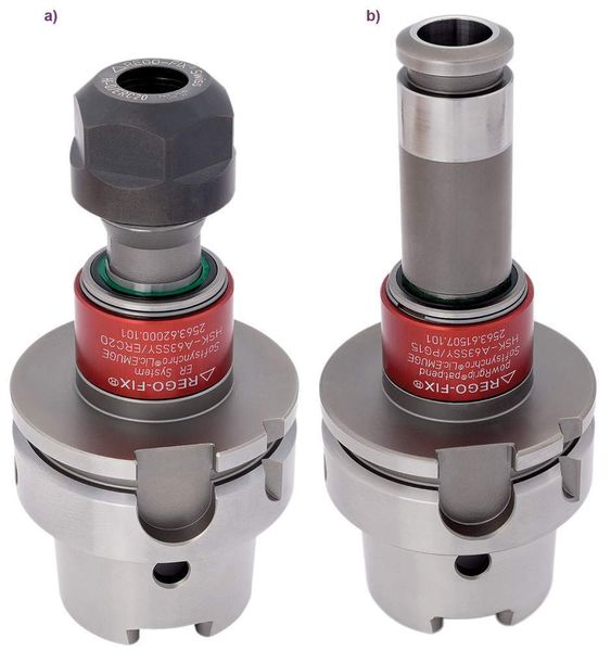 Bild 2: Gewindeschneidfutter Softsynchro mit HSK-Schnittstelle. a Schneidfutter ER, b Powrgrip-System (Archiv: Vogel Business Media)