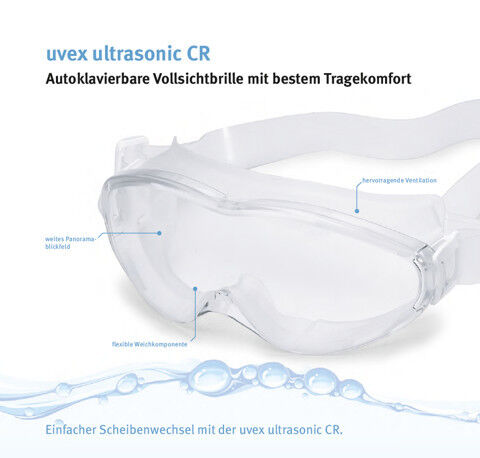 Die autoklavierbare Vollsichtbrille Uvex Ultrasonic CR ... (Bild: Laservision)