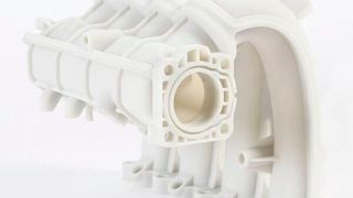 Featured here is an air intake manifold made with Sinterline Technyl PA6 powders. Sinterline Technyl powders, the first polyamide 6 (PA6) powder range designed for SLS, yield the mechanical and thermal performance required to make 3D parts printing for functional prototyping and low-to-medium volume production.   (Solvay Performance Polyamides)
