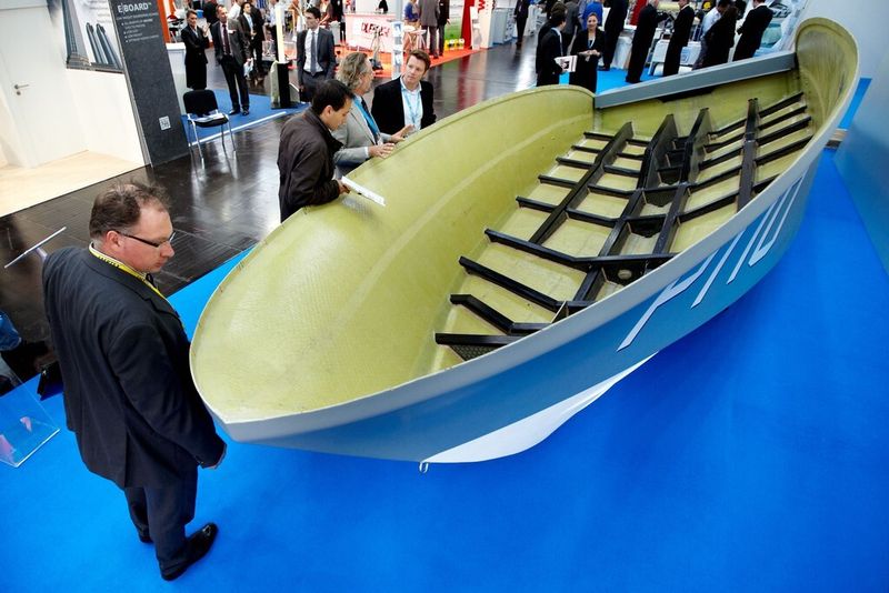 Leichtbau-Boot aus glasfaserverstärktem Kunststoff in der Product Demonstration Area im letzten Jahr. (Bild: Composites Europe)