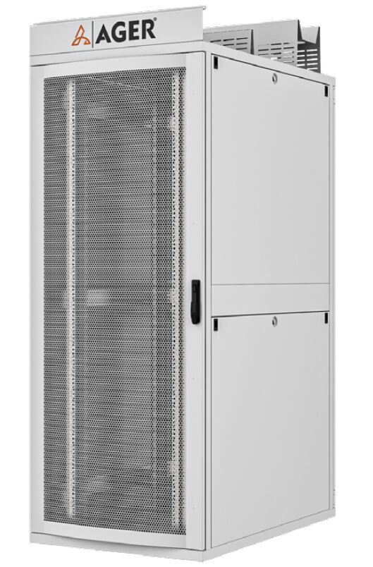 Das Rack in der Abbildung besitzt eine Breite von 800 Millimetern, eine Tiefe von 1.200 Millimetern und bietet 42 Höheneinheiten Platz. (Bild:  Ager Industrial)