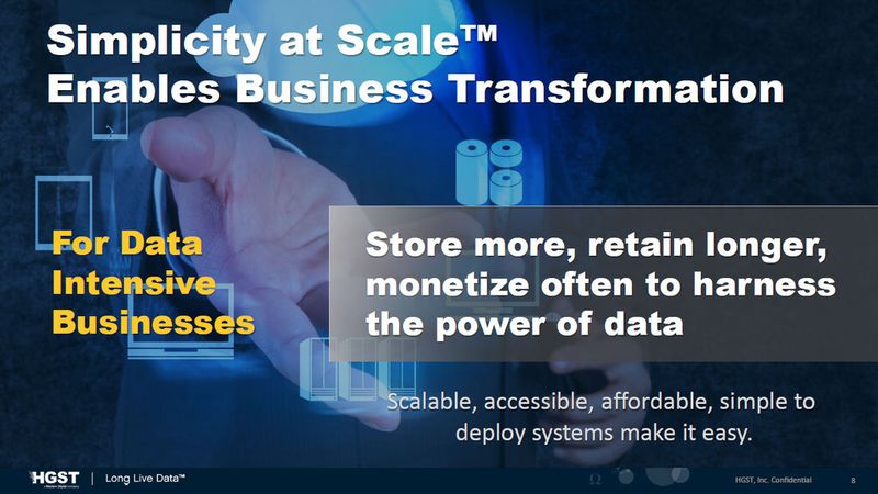 HGST positioniert sein S3-kompatibles Active-Archive-System als Scale-out Objektspeicher für Kunden, die enorme Datenmengen nicht nur lange vorhalten müssen. Sondern auf diese jederzeit, beispielsweise für Analysezwecke, schnell zugreifen möchten. (Bild: HGST)