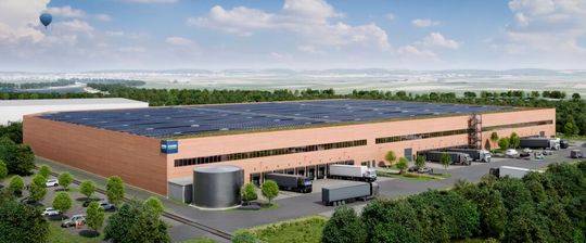 Knock on wood: Im Straubinger Hafen entsteht Europas größte Logistikimmobilie in reiner Holzbauweise. Die Dachflächen werden für zeitgemäße PV-Nutzung vorgerüstet.(Bild:  Garbe)