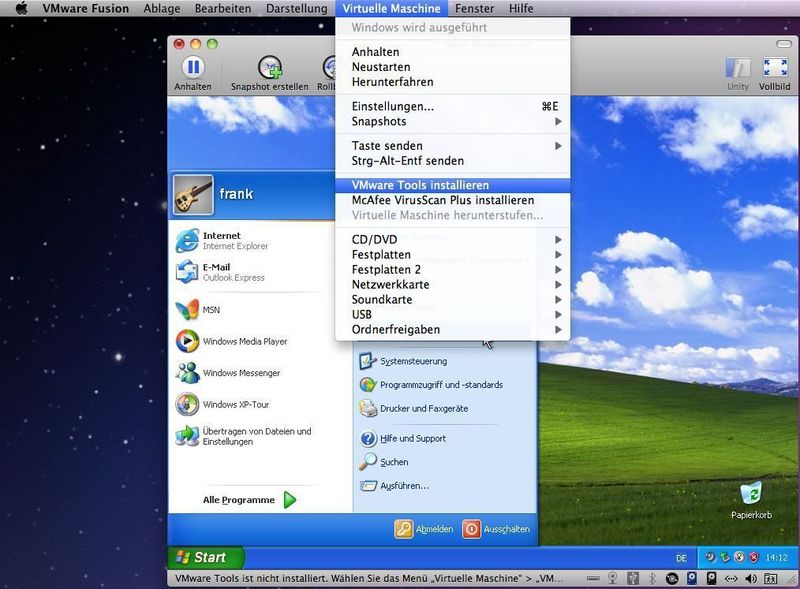 Abbildung 21: Gleich nach der Installation von Windows XP sollten die VMware Tools installiert werden. Die Tools kann man „Typisch“ oder „Benutzerdefiniert“ installieren. Ein extra Download, wie beim VMware Player für Windows ist nicht notwendig. (Archiv: Vogel Business Media)