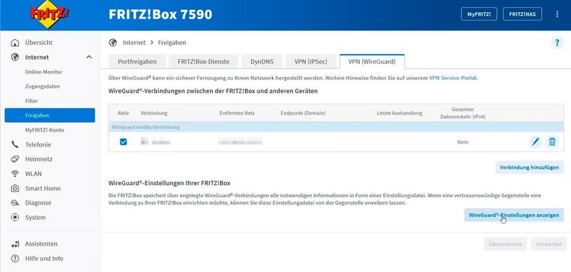 Konfigurieren von WireGuard in FritzOS. (Bild: Joos - AVM)