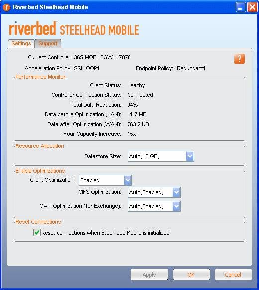 Der Riverbed Steelhead Mobile Software-Client informiert über die erreichte Datenreduzierung und den Client-Status. (Archiv: Vogel Business Media)