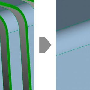 Asfalis vereinfacht die Geometrie von CAD-Modellen: Unerwünschte Geometrie wird entfernt. (vorher-nachher)