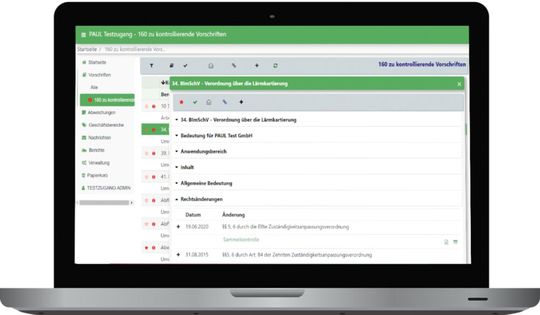 Screenshot aus der webbasierten Software Paul für das Managen relevanter Vorschriften.(Bild:  Qumsult)