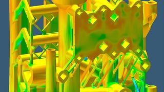 Die Simulation zeigt die Spannungen im additiv gefertigten Bauteil. (Simufact)