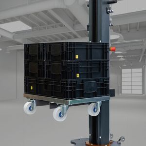 So sieht das neu entwickelte Kistenhubgerät „KET-Lift4Box“ von B. Ketterer & Söhne komplett aus. Es ist für das Heben von KLT-Behältern, Blistern und anderen Behältersystemen ausgelegt, heißt es.(Bild:  B. Ketterer & Söhne)