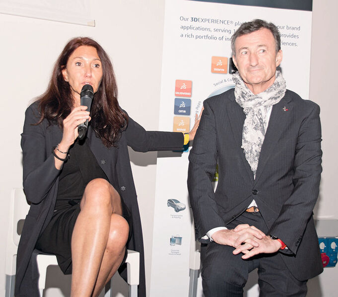Monica Menghini (Executive Vice President und Chief Strategy Officer bei Dassault Systèmes) und Bernard Charlès (President und CEO) freuen sich über „very, very funny moments“ ihrer Kunden mit der 3D-Experience-Plattform. (Nikolaus Fecht)