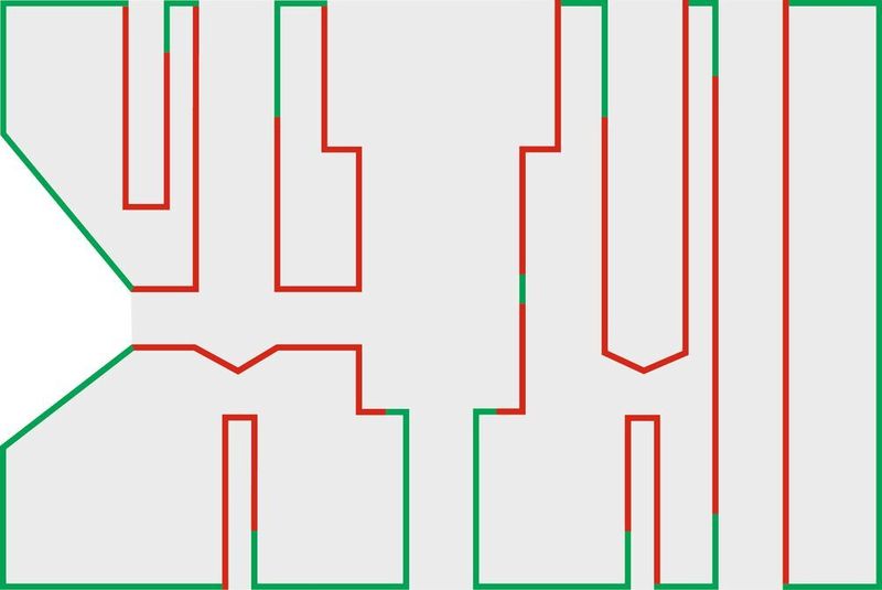 Bei Reinigungsverfahren mit starrem Düsensystem überwiegen die nicht beaufschlagten Teileregionen (rot) gegenüber optimal beaufschlagten Flächen (grün).  (Mafac)