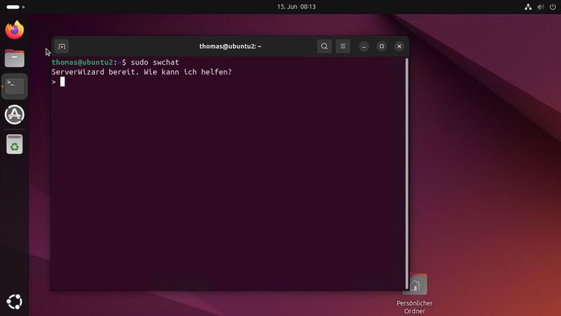 ServerWizard meldet sich im Terminal einsatzbereit und wartet auf die erste Anfrage des Administrators.(Bild:  Joos - Canonical - BeforeSunrise)