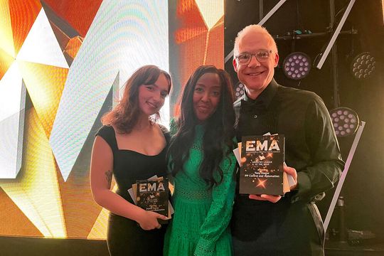 EMA Awards: (l-r) Sophie Young (PP C&A), Angellica Bell and Tony Hague (PP C&A)(Source:  (PP C&A)