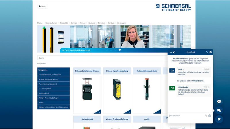 Die Nutzer des neuen Online-Produktkatalogs von Schmersal haben die Möglichkeit, mit Fachkräften des Kundenservice Technik in Echtzeit-Kontakt zu treten und sich individuell beraten zu lassen.  (Schmersal)