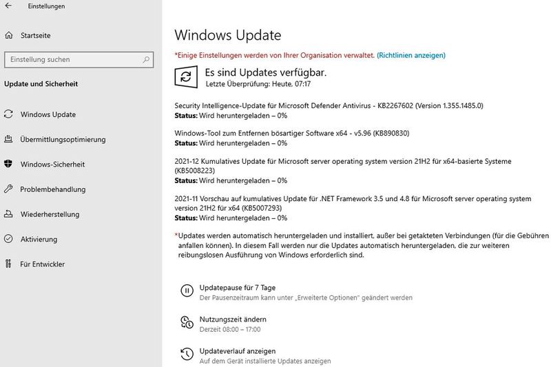 Windows Update unter einer älteren Serverversion zeigt den letzten verfügbaren Patchstand vor dem endgültigen Ende der Updateversorgung. (Bild: Joos)