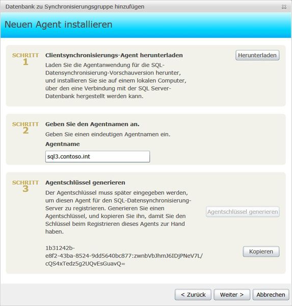 Abbildung 7: Erstellen eines neuen Agenten für die Synchronisierung zwischen SQL Server 2012 und SQL Azure (Bild: Thomas Joos)