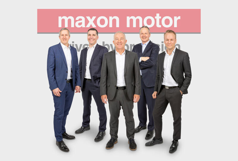 Das aktuelle globale Management von Maxon (v. l.): Martin Zimmermann, Norbert Bitzi, Eugen Elmiger, Ulrich Claessen und Björn Axelsson.  (Maxon Motor)