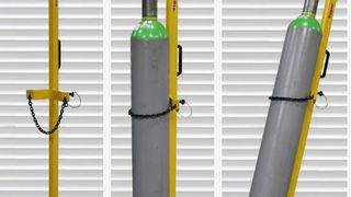 Der Gasflaschen-Heber GFH eignet sich für alle handelsüblichen CO2/O2/Acetylen und anderen Gas- oder Mischgasflaschen mit 204 bis 239 mm Durchmesser und 1515 bis 1700 mm Länge (inklusive Kappe). (Bild: Tiger Hebezeuge)