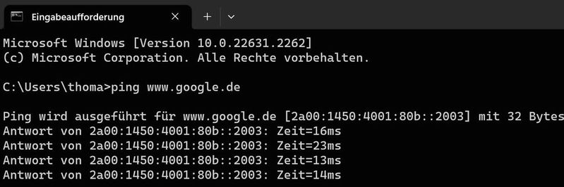 Mit Ping.exe lassen sich Netzwerk- und Internet-Probleme beheben.(Bild:  Thomas Joos)