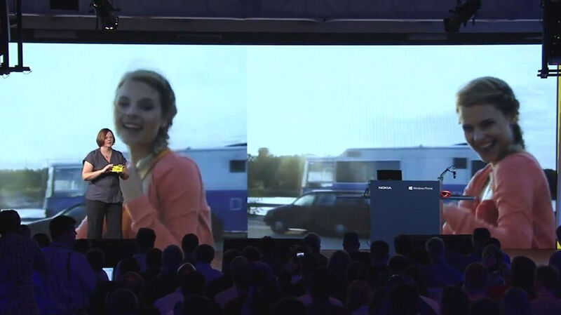 Auch Szenen aus dem umstrittenen Video waren im Hintergrund zu sehen, als Harlow die hervorragenden Video-Eigenschaften des Lumia 920 hervor hob. (Archiv: Vogel Business Media)