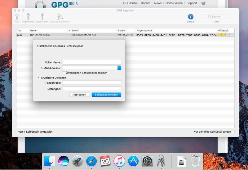 Mit der GPG-Suite erhalten Anwender Tools zur Verschlüsselung in macOS. (Th. Joos)