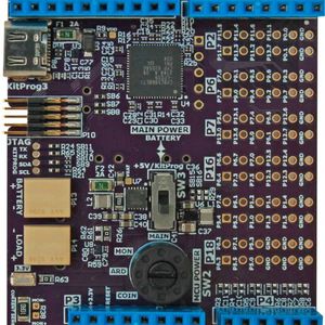 Draufsicht auf das Rutronik Development Kit RDK3 mit dem SoC 64 Secured MCU von Infineon als Herzstück des Boards zur Implementierung modernster Sicherheitsfeatures.(Bild:  Rutronik Elektronische Bauelemente GmbH)