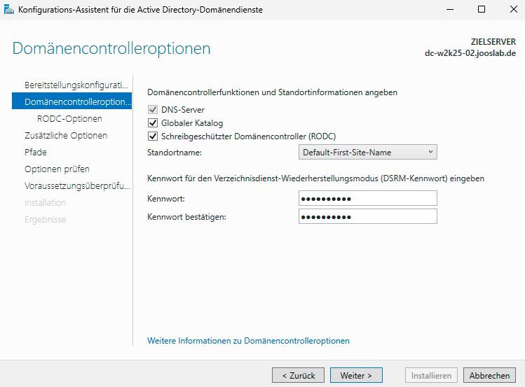 Festlegen der Optionen bei der Installation eines neuen DCs. (Bild: Joos | Microsoft)