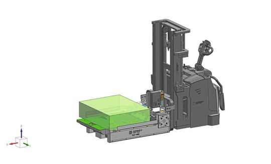 Entwicklungsvorschau: Die Push-Pull-Plattform wird an einen Elektro-Gehhubwagen oder Stapler montiert und fährt Werkzeuge bis 1,6 t selbsttätig in die Presse ein und wieder aus.(Bild:  Roemheld)