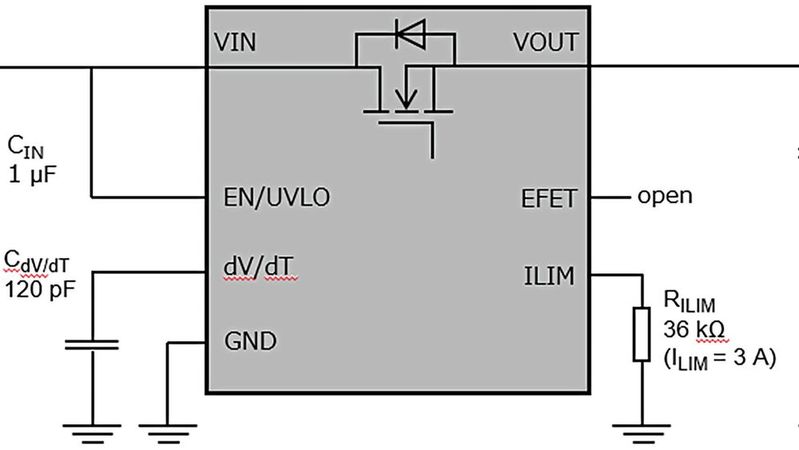 Bild 1:  Beispiel für eine Anwendungsschaltung mit eFuse-Schutz.(Bild:  Toshiba)