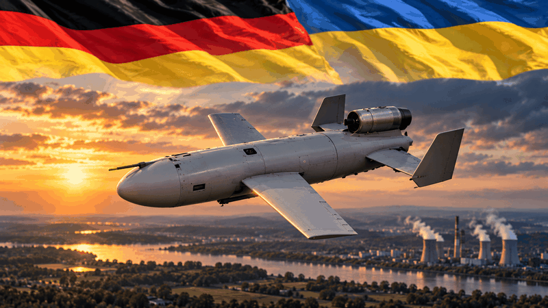 Germany is reportedly considering the acquisition of Ukrainian-developed BARS cruise missiles to strengthen the Bundeswehr's deep-strike capabilities. The illustration symbolises German-Ukrainian defence cooperation and shows a fictional missile inspired by the BARS design.(Picture:  AI-generated)