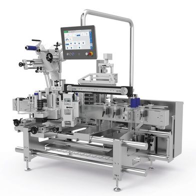 Die Etikettierserie L 320 lässt sich vielseitig konfigurieren – egal ob Rundum‑, Vorder‑/ Rückseiten‑, Top‑ oder Siegeletikettierung.  (Bild: Multivac)
