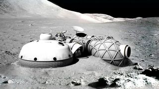 Modell einer Weltraumstation auf dem Mond. Die Technologien, die der Versorgung der Menschen dort dienen, sollen weiterentwickelt und für mehr Ressourceneffizienz auf der Erde genutzt werden. (Bild: Eris Konsortium)