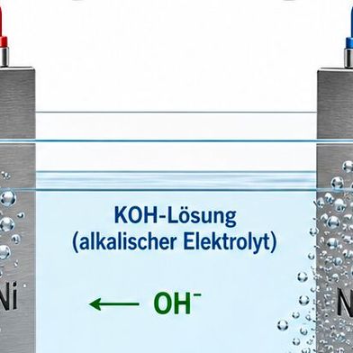 Bei der Elektrolyse von Wasser, um Wasserstoff zu gewinnen, geschehen in Wirklichkeit ganz andere Dinge, als jahrzehntelang angenommen. Das haben Forscher von der Universität Ulm jetzt herausgefunden ... (Bild: KI-generiert)