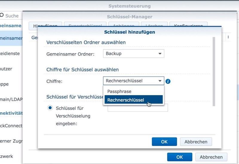 Der Schlüsselmanager hilft dabei, Verschlüsselungsschlüssel von Synology-NAS-Systemen zu schützen und zu speichern. (Joos/Synology)